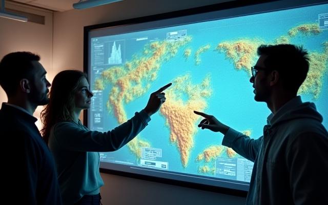 科学者とヤマビコスタジオのアーティストが協力してデータを視覚化している様子