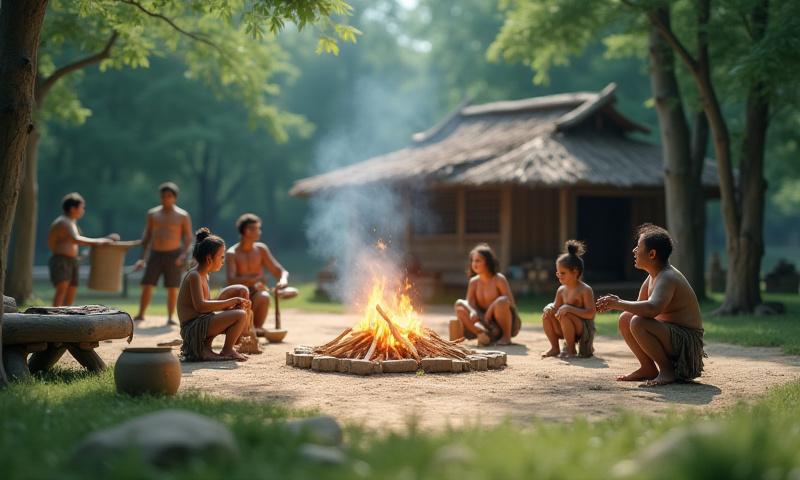 縄文時代の日本のAR体験、村と人々のインタラクション